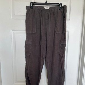 Linen Elastic Waist Cinched Ankle Pants